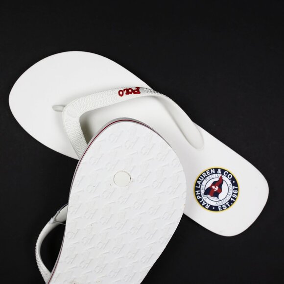 NWT Polo Ralph Lauren Men\'s Pony Flip Flop Sandals — White | Size 8D